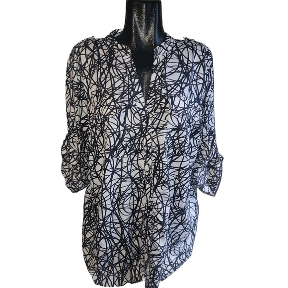 Calvin Klein White and Black Abstract Shirt 1X - Picture 1 of 7